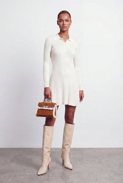 Rib Knit Collar A-Line Mini Dress