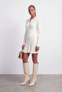 Rib Knit Collar A-Line Mini Dress