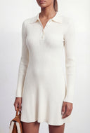 Rib Knit Collar A-Line Mini Dress