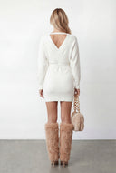 Adelina Belted Faux Wrap Sweater Dress
