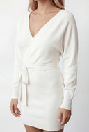 Adelina Belted Faux Wrap Sweater Dress