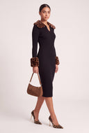 Faux Fur Trim Sweater Dress