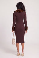Faux Fur Trim Sweater Dress