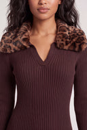 Faux Fur Trim Sweater Dress