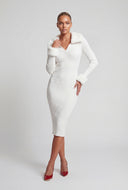 Faux Fur Trim Rib Knit Midi Dress