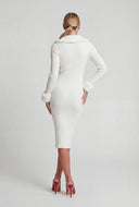 Faux Fur Trim Rib Knit Midi Dress