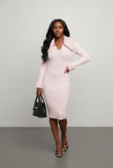 Faux Fur Trim Rib Knit Midi Dress