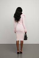Faux Fur Trim Rib Knit Midi Dress