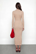 Collared Rib Knit V-Neck Midi Dress