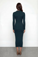 Collared Rib Knit V-Neck Midi Dress