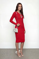 Jessica Rhinestone Bow Keyhole Midi Dress