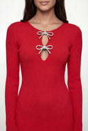 Jessica Rhinestone Bow Keyhole Midi Dress