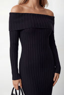 Ribbed Off The Shoulder Maxi Sweater Dress