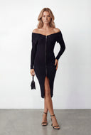 Adalynn Zip Front Fold Over Midi Dress