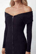 Adalynn Zip Front Fold Over Midi Dress