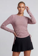 Drawstring Side Brushed Knit Ribbed Top