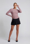 Drawstring Side Brushed Knit Ribbed Top