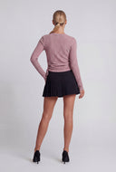Drawstring Side Brushed Knit Ribbed Top
