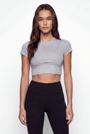 Rib Knit Crew Neck Crop T-Shirt