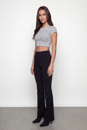 Rib Knit Crew Neck Crop T-Shirt
