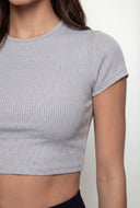 Rib Knit Crew Neck Crop T-Shirt
