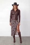 Leopard Print Asymmetrical Midi Skirt
