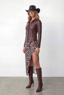 Leopard Print Asymmetrical Midi Skirt