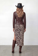 Leopard Print Asymmetrical Midi Skirt