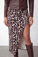 Leopard Print Asymmetrical Midi Skirt