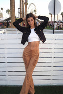 Tru Grommet Detail Faux Suede Flare Pants