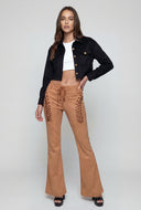 Tru Grommet Detail Faux Suede Flare Pants