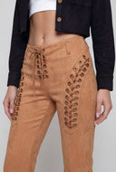 Tru Grommet Detail Faux Suede Flare Pants