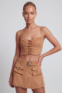 Grommet Detail Faux Suede Bustier Top