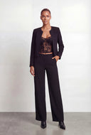 Padded Shoulder Open Front Blazer