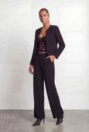 Padded Shoulder Open Front Blazer