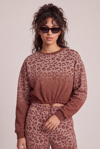Glam Leopard Print Crop Sweatshirt