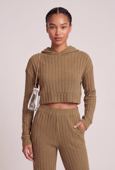 Maia Rib Knit Crop Hoodie