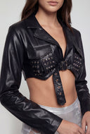 Vera Belted Crop Faux Leather Jacket