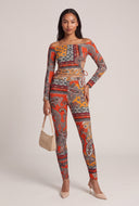 Patterned Off The Shoulder Top and Leggings Set