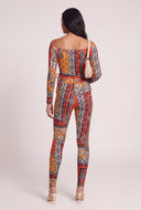 Patterned Off The Shoulder Top and Leggings Set