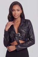 Studded Detail Faux Leather Jacket