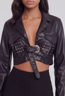 Studded Detail Faux Leather Jacket