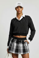 Pinstripe Cropped Layered Sweatshirt