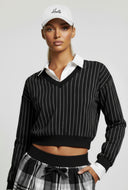 Pinstripe Cropped Layered Sweatshirt