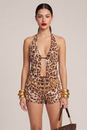 Leopard Sequin Plunge Halter Top