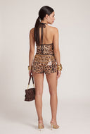 Leopard Sequin Plunge Halter Top