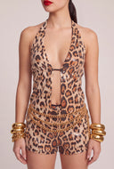 Leopard Sequin Plunge Halter Top