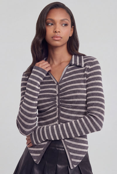 Rib Knit Striped Button-Front Shirt