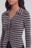Rib Knit Striped Button-Front Shirt