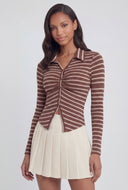 Rib Knit Striped Button-Front Shirt